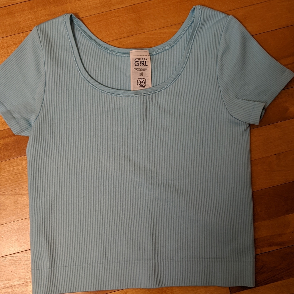Two Athleta Girl Blue Ribbed Tops - Picture 3 of 6